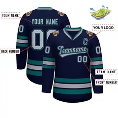 Navy Gray Navy-Aqua Classic Hockey Jersey 2