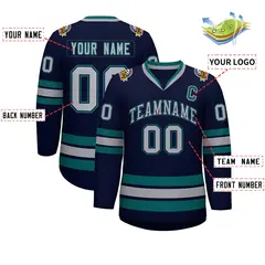 Navy Gray Navy-Aqua Classic Hockey Jersey 2