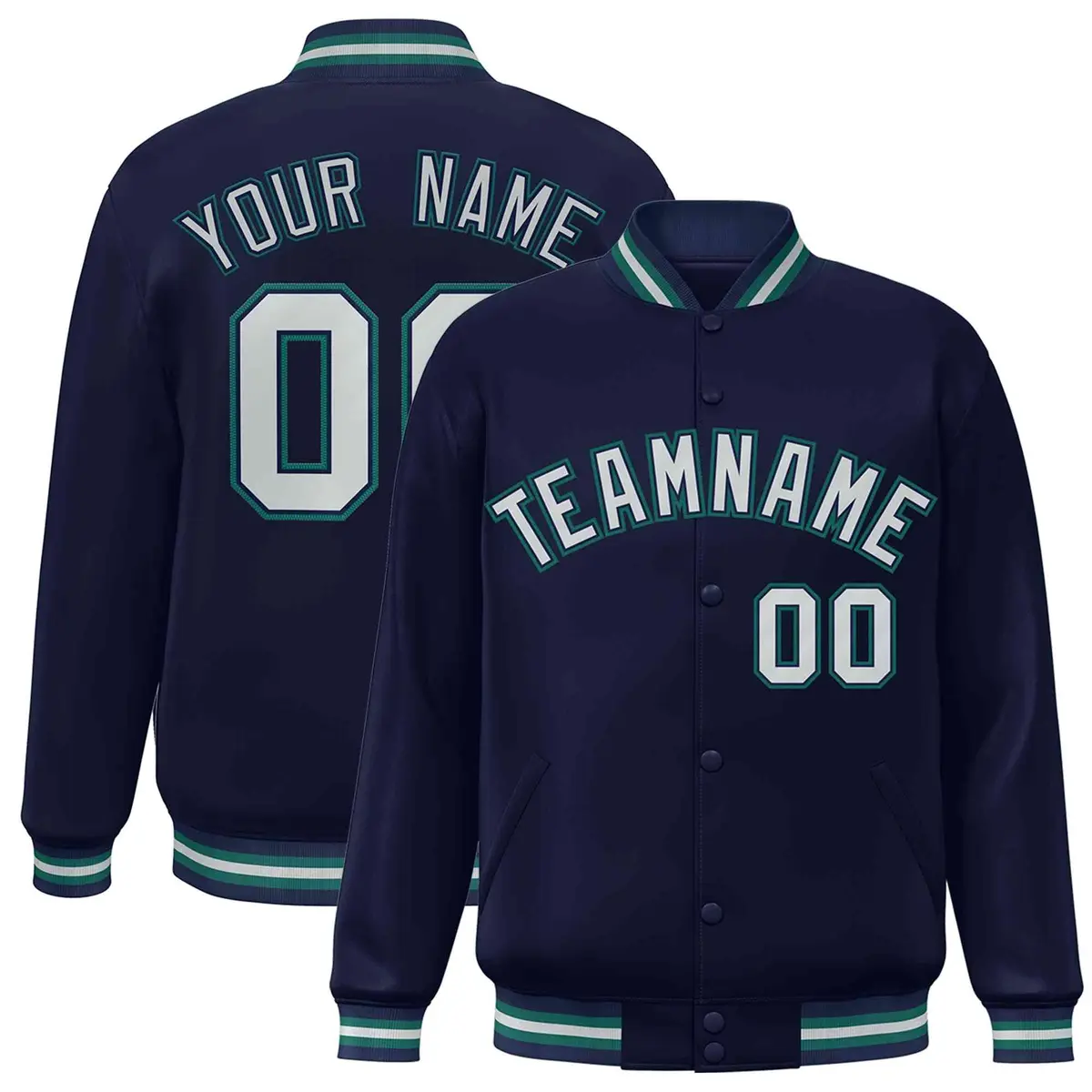 Navy Gray-Navy Classic Varsity Full-Snap Letterman Jacket