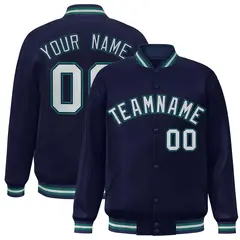 Navy Gray-Navy Classic Varsity Full-Snap Letterman Jacket 1