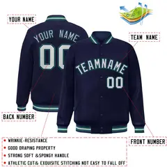 Navy Gray-Navy Classic Varsity Full-Snap Letterman Jacket 2