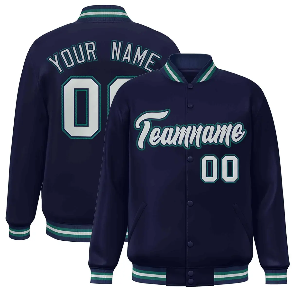 Navy Gray-Navy Classic Varsity Full-Snap Letterman Jacket
