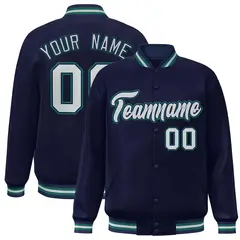 Navy Gray-Navy Classic Varsity Full-Snap Letterman Jacket