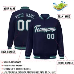 Navy Gray-Navy Classic Varsity Full-Snap Letterman Jacket 2