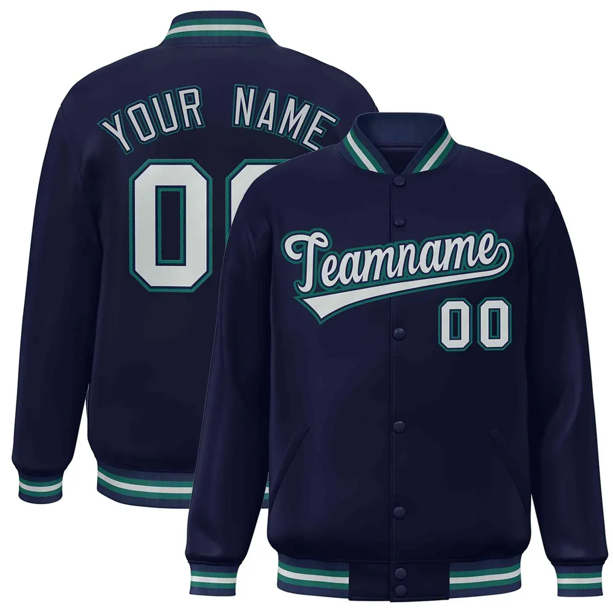Navy Gray-Navy Classic Varsity Full-Snap Letterman Jacket