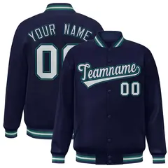 Navy Gray-Navy Classic Varsity Full-Snap Letterman Jacket