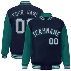 Navy Gray-Navy Raglan Varsity Full-Snap Letterman Jacket