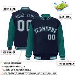 Navy Gray-Navy Raglan Varsity Full-Snap Letterman Jacket 2