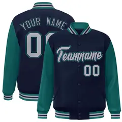Navy Gray-Navy Raglan Varsity Full-Snap Letterman Jacket