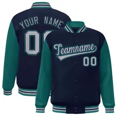 Navy Gray-Navy Raglan Varsity Full-Snap Letterman Jacket
