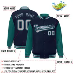 Navy Gray-Navy Raglan Varsity Full-Snap Letterman Jacket 2