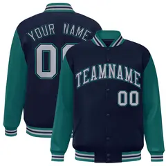 Navy Gray-Navy Raglan Varsity Full-Snap Letterman Jacket