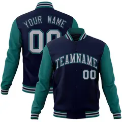 Navy Gray-Navy Raglan Varsity Full-Snap Letterman Jacket
