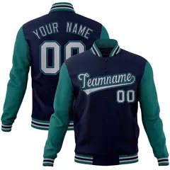 Navy Gray-Navy Raglan Varsity Full-Snap Letterman Jacket 1