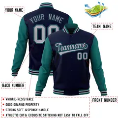 Navy Gray-Navy Raglan Varsity Full-Snap Letterman Jacket 4