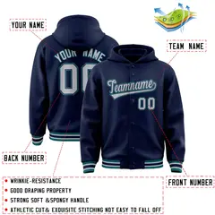 Navy Gray-Navy Varsity Letterman Classic Hoodie Jacket 4
