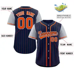Navy Gray-Orange Stripe Raglan Baseball Jersey 2