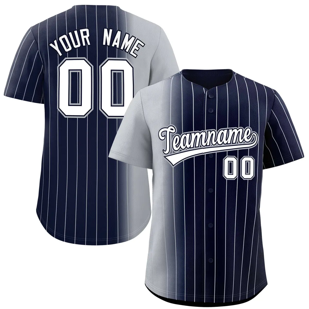 Navy Gray Pinstripe Gradient Baseball Jersey