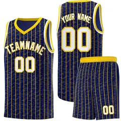 Navy Gray Pinstripe Retro Sets Uniform Basketball Jersey