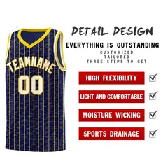Navy Gray Pinstripe Retro Sets Uniform Basketball Jersey 2