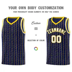 Navy Gray Pinstripe Retro Sets Uniform Basketball Jersey 3