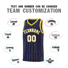 Navy Gray Pinstripe Retro Sets Uniform Basketball Jersey 4