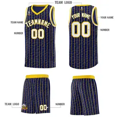 Navy Gray Pinstripe Retro Sets Uniform Basketball Jersey 5