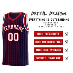 Navy Gray Pinstripe Retro Sets Uniform Basketball Jersey 2