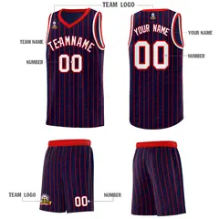 Navy Gray Pinstripe Retro Sets Uniform Basketball Jersey 5