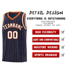 Navy Gray Pinstripe Retro Sets Uniform Basketball Jersey 2