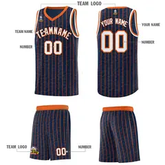 Navy Gray Pinstripe Retro Sets Uniform Basketball Jersey 5