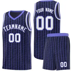 Navy Gray Pinstripe Retro Sets Uniform Basketball Jersey 1