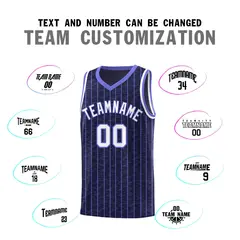 Navy Gray Pinstripe Retro Sets Uniform Basketball Jersey 4