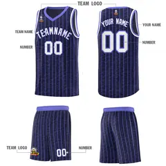 Navy Gray Pinstripe Retro Sets Uniform Basketball Jersey 5