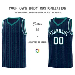 Navy Gray Pinstripe Retro Sets Uniform Basketball Jersey 3