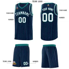 Navy Gray Pinstripe Retro Sets Uniform Basketball Jersey 5