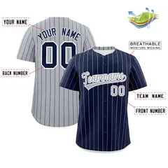 Navy Gray Pinstripe Two-Tone Authentic Baseball Jersey 2