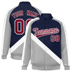 Navy Gray Raglan Varsity Full-Snap Letterman Baseball Jacket 1