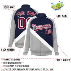 Navy Gray Raglan Varsity Full-Snap Letterman Baseball Jacket 2