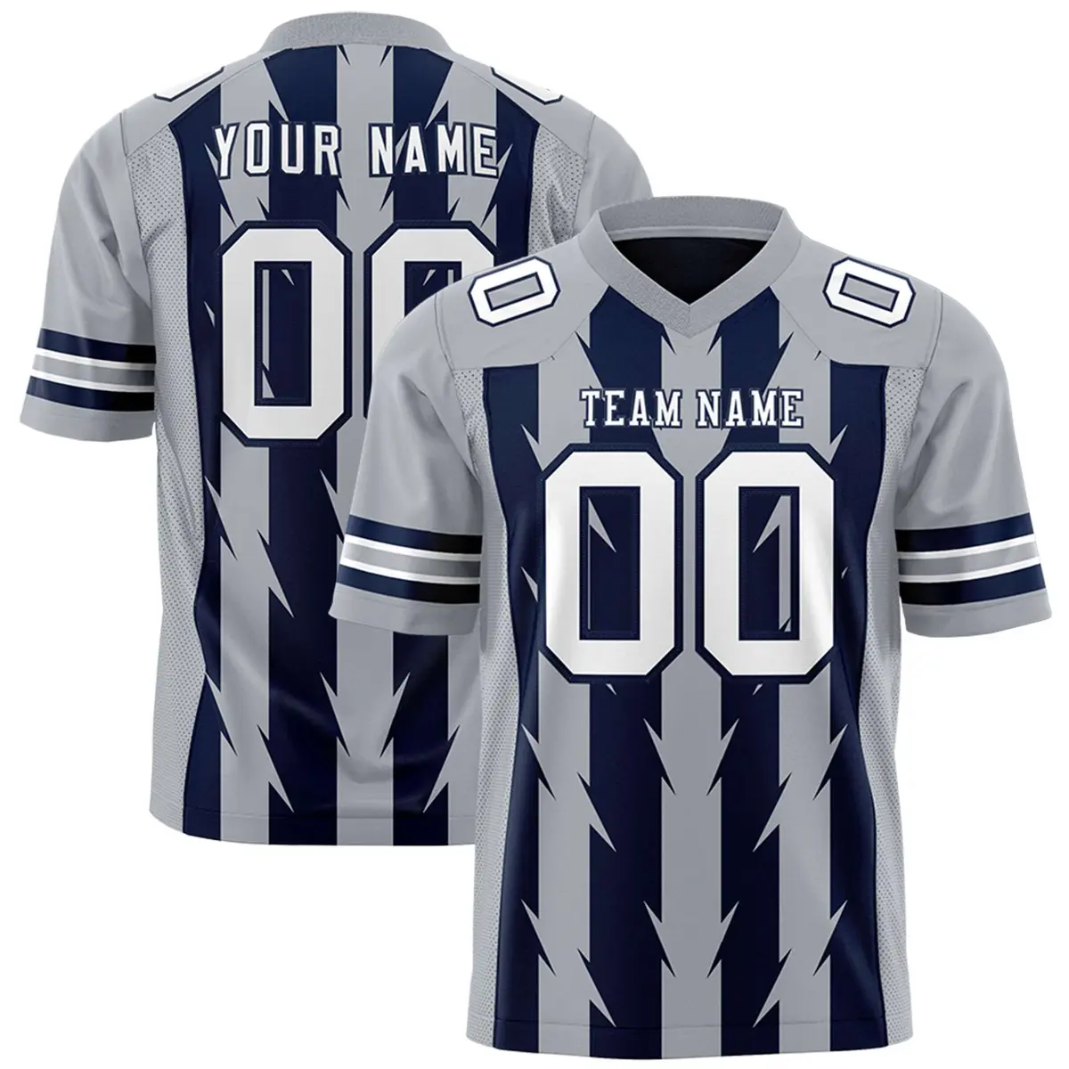 Navy Gray Razr Stripe Graffiti Pattern Flag Football Jersey