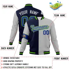 Navy Gray Royal Two Tone Split Letterman Full-Snap Jacket 4