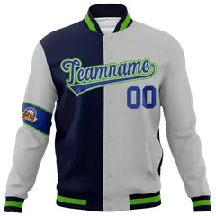 Navy Gray Royal Two Tone Split Letterman Full-Snap Jacket 5