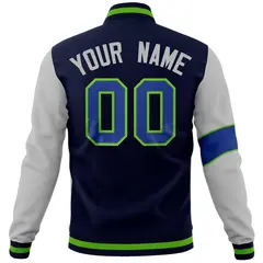 Navy Gray Royal Two Tone Split Letterman Full-Snap Jacket 6