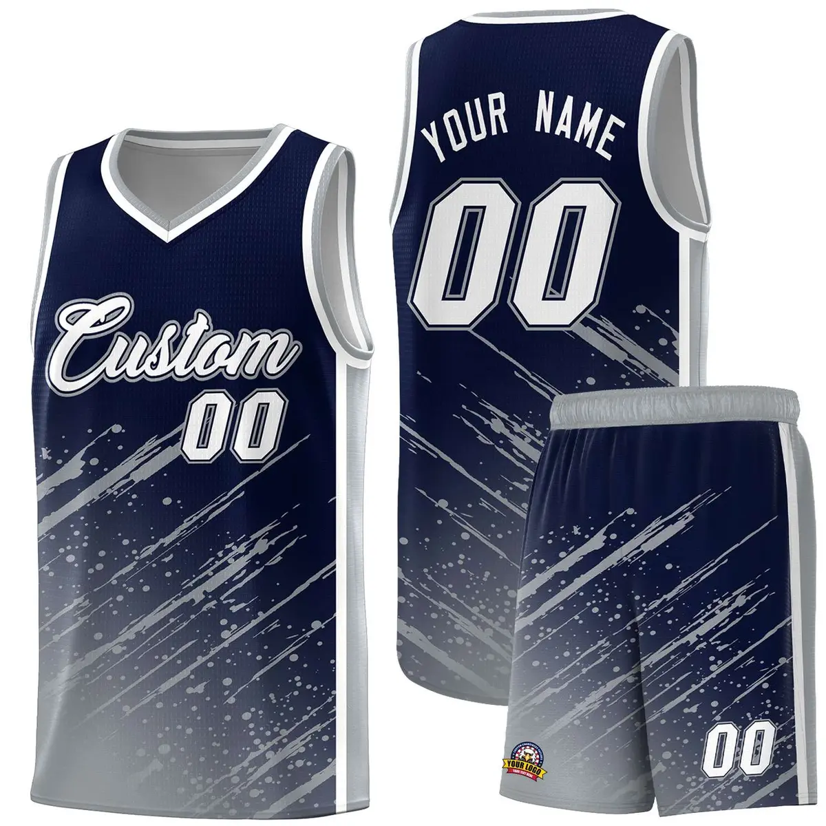 Navy Gray Splash Basketball Uniforms for Match