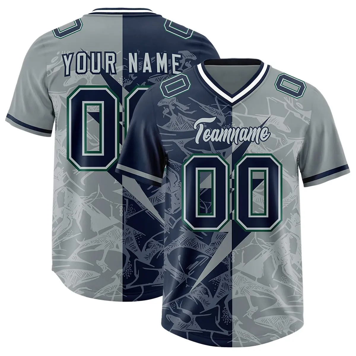 Navy Gray Split Lightning Pattern Football Jersey