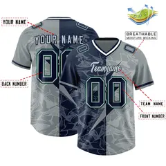 Navy Gray Split Lightning Pattern Football Jersey 2