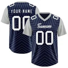 Navy Gray Star Pattern Raglan Sleeves Football Jersey