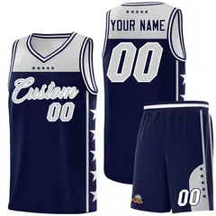 Navy Gray Star Pattern Team Basketball Jersey 1