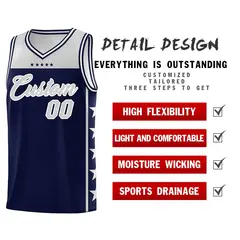 Navy Gray Star Pattern Team Basketball Jersey 2