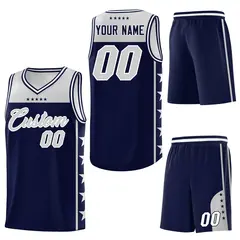 Navy Gray Star Pattern Team Basketball Jersey 6